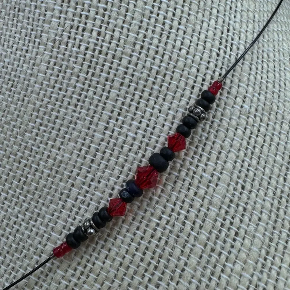Dragonfly Pendant Beaded Necklace with Red and Black Beads Artsy Jewelery